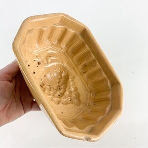 Antique Yellow Ware Mold Grape Pattern Vintage Primitive Farmhouse Pottery